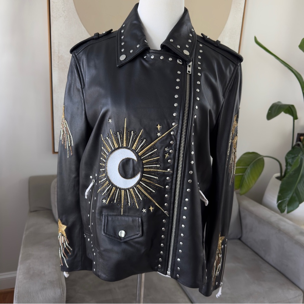 Nasty Gal Real Leather Star and Moon Embroidered Jacket - Picture 11 of 13